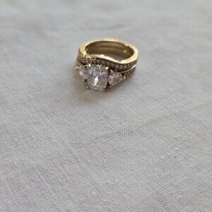Cushion, Trillion & Round 14k Plated Ring Set